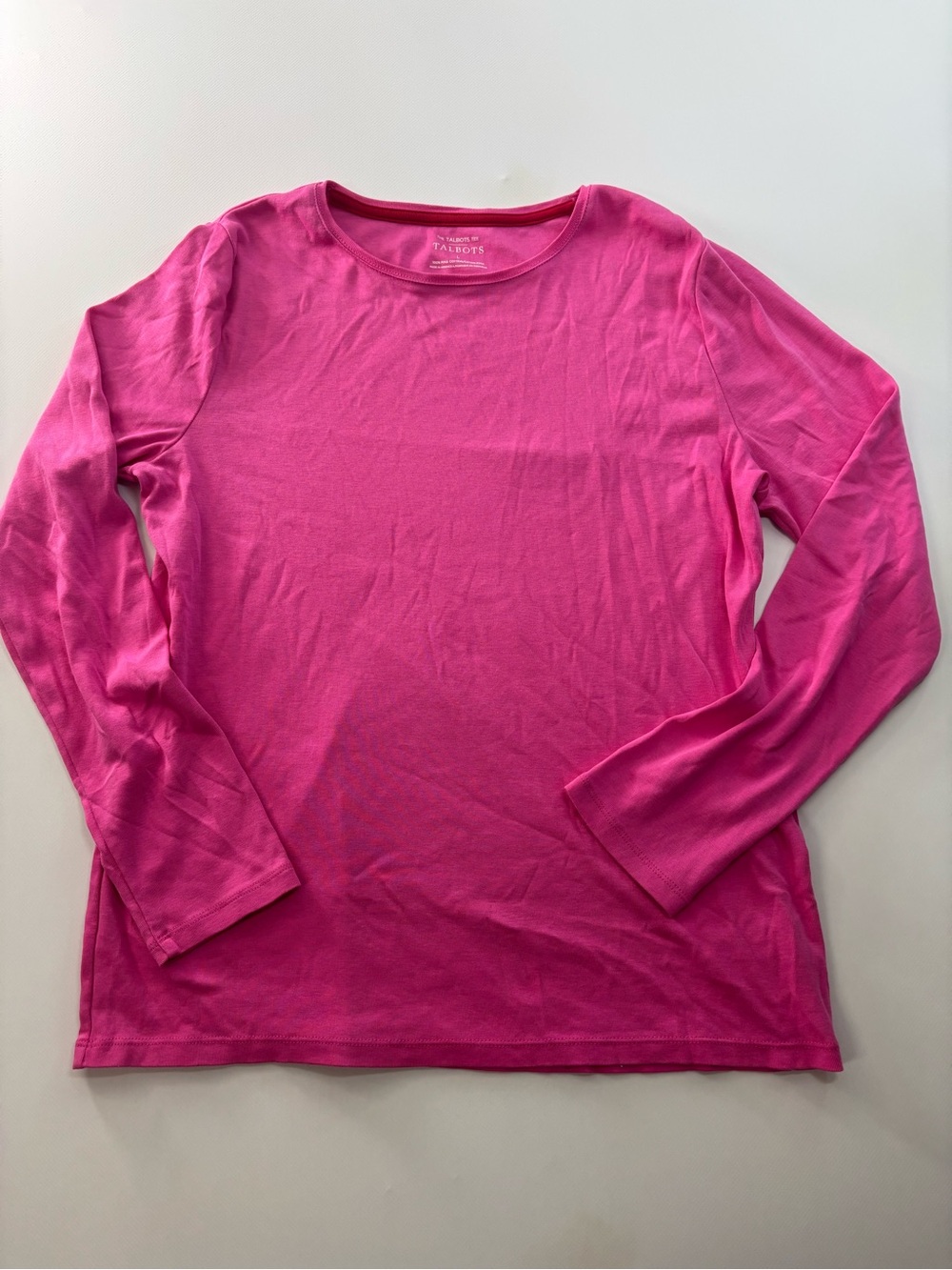 Talbots Long-Sleeve Crewneck Tee Womens Size Large Pink Tee 100% Pima Cotton